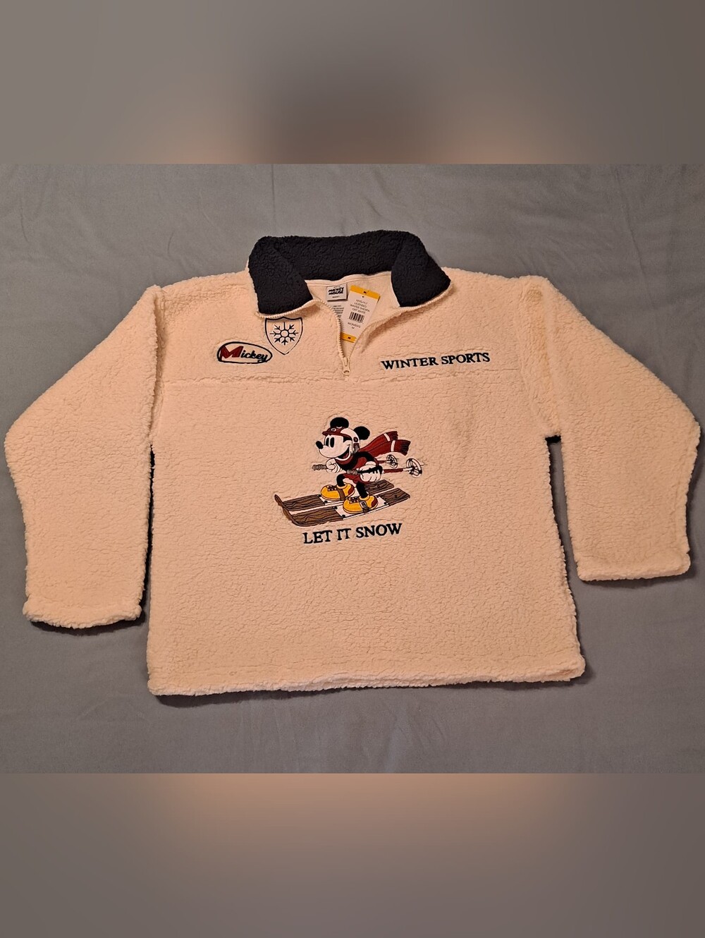 Disney Embroidered Mickey Mouse Cream 1/4 Zip Sherpa Women's Size Medium